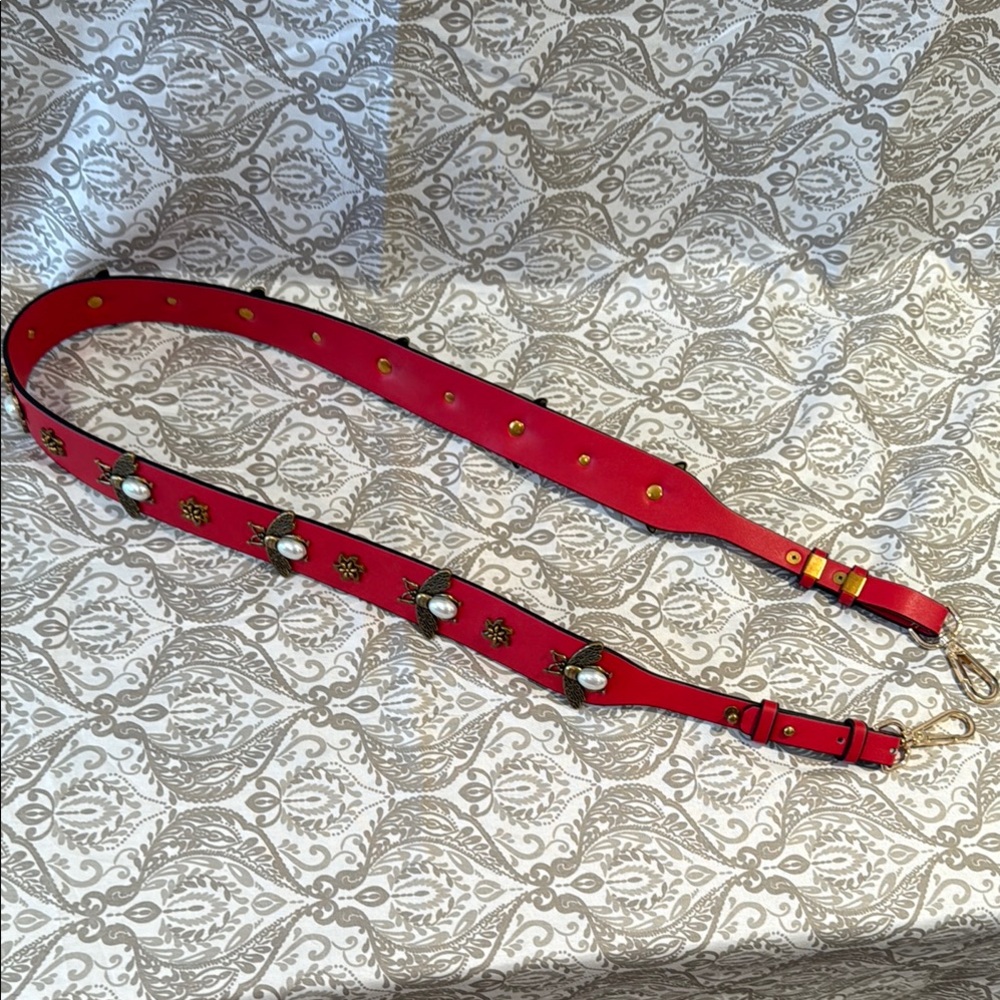 Red Shoulder or Crossbody Strap with Gold Accents